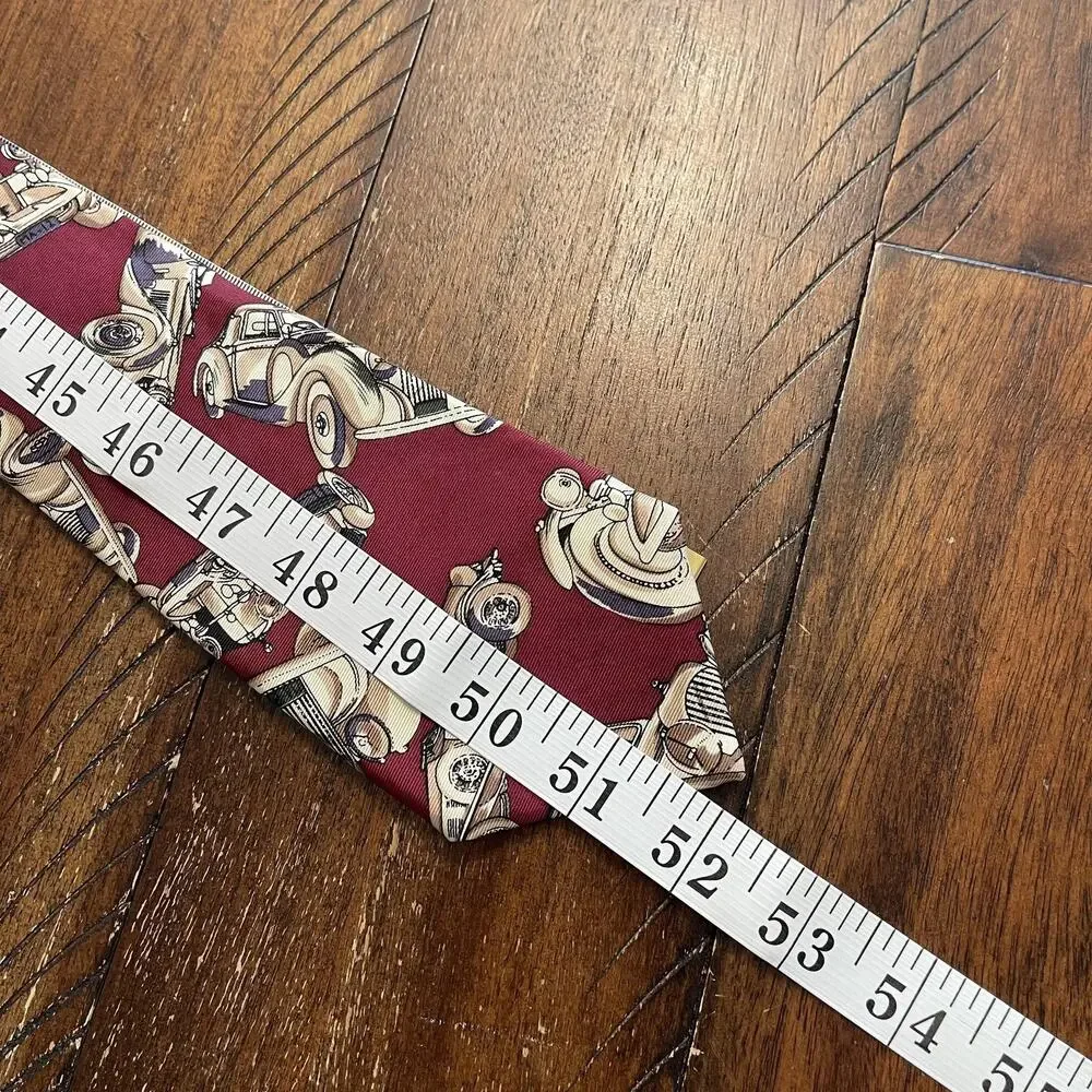 Christian Dior Tie Mens One Size Red Silk Classic Car Print Made USA Necktie